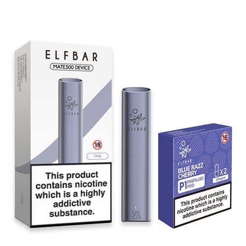 Elf Bar Mate 500 Pod Starter Kit with P1 E-Liquid Pods - Grey